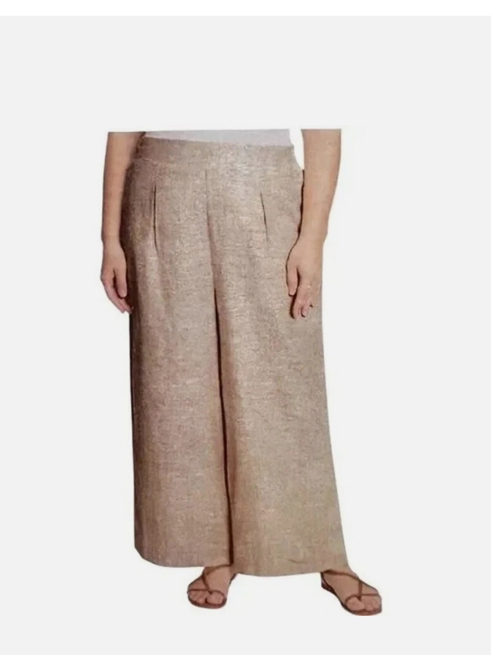 Ella Moss Wide-Leg Linen Blend Pants in Beige